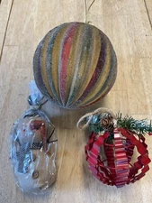 Lot of 3 - Rustic Primitive Country - Christmas Ornaments - Globes & Snowman
