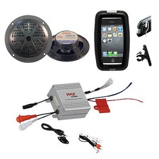 Outdoor Offroad Bike Boat Marine Black Round Speakers, 2 Channel iPod Amplifier
