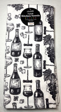 COLORDRIFT KITCHEN TOWELS 2 WINE GRAPES CORKSCREW 18 X 28 100 COTTON NIP