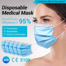  50 PCS 3-Ply Disposable Face Mask Medical Surgical Earloop Mouth Cover