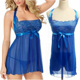 Blue Women's Sexy Lingerie Lace Babydoll Sleepwear Nightwear Chemise Dress Set