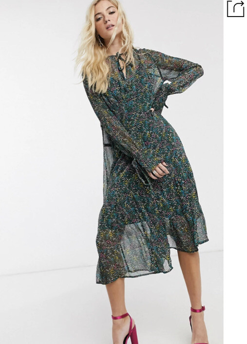 topshop midi dress with ruffles in ditsy floral Topshop