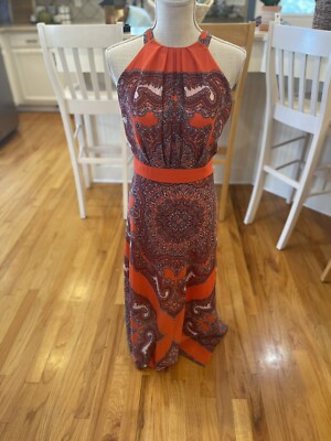 open lace back dress You Got It Rust Orange Paisley Dress, Small - The Mint Julep Boutique