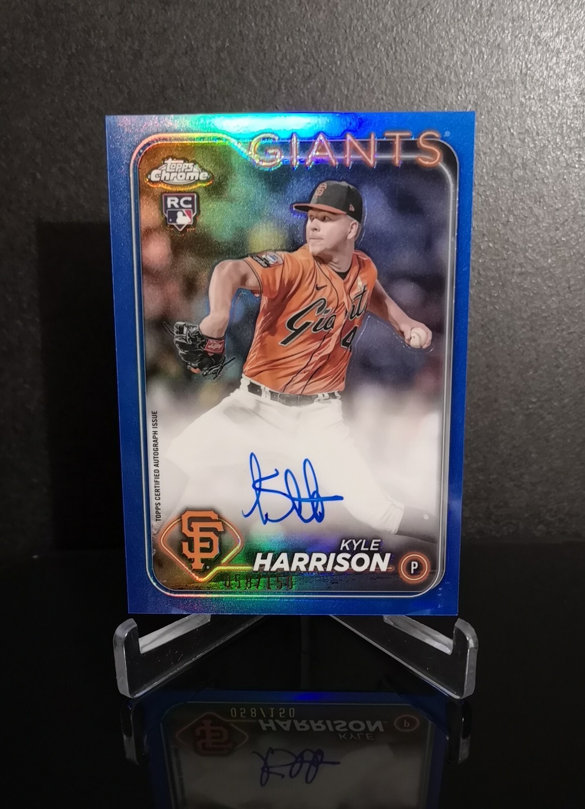 AUTO #d/150 💥 KYLE HARRISON RC SP 2024 Topps Chrome Blue Signed Refractor RA-KH