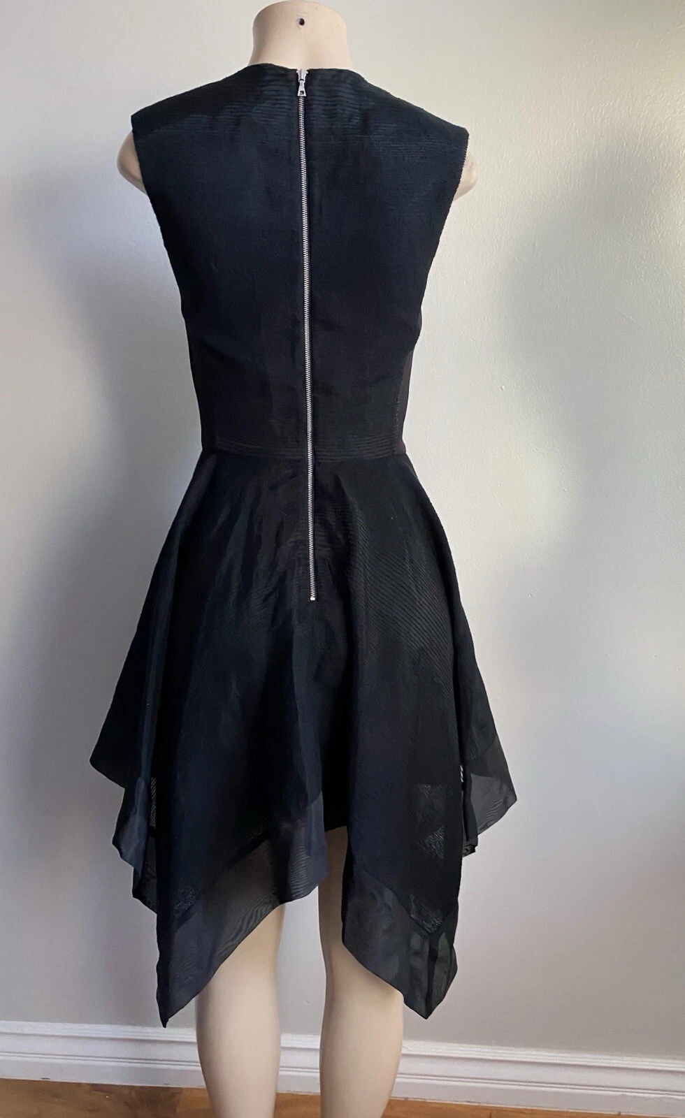 VALENTINO $499!!️Sass & Bide abito formale nero asimmetrico aderente svasato fazzoletto trasparente 4