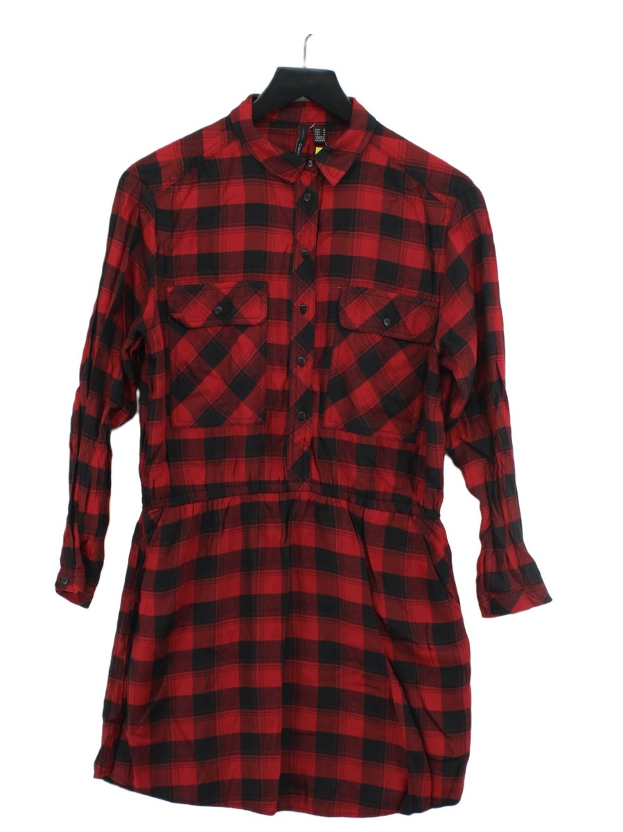 Mango Women's Midi Dress M Red Viscose with Polyester Shirt Dress