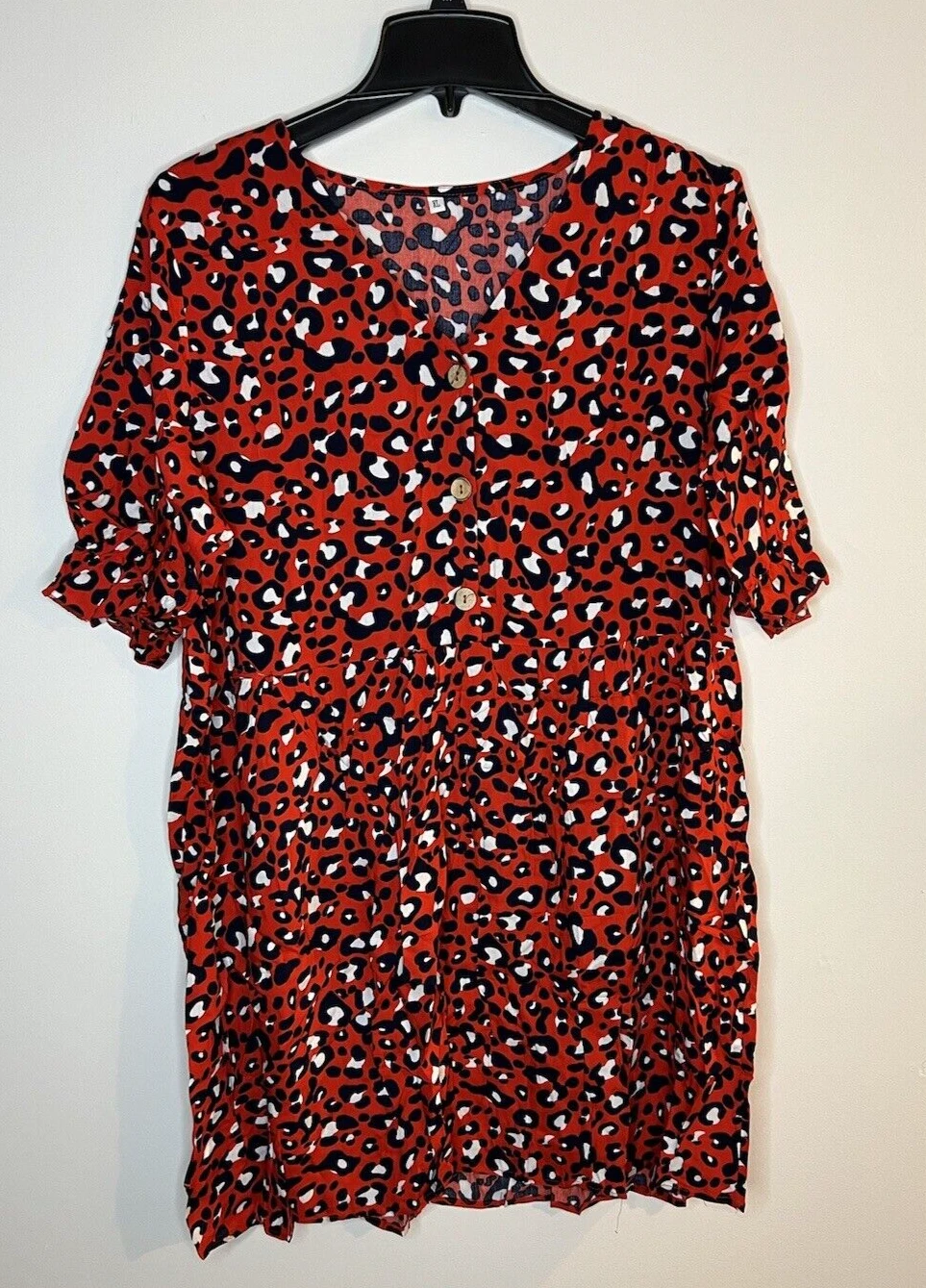 Robe à col en V bouton léopard rouge taille XL