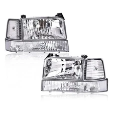 Chrome Headlights Bumper Corner Lamps Fit For 92-96 Ford F150 F250 F350 Bronco
