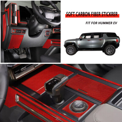 Red Carbon Fiber Interior Central Control Decor Sticker Trim Fits For Hummer EV