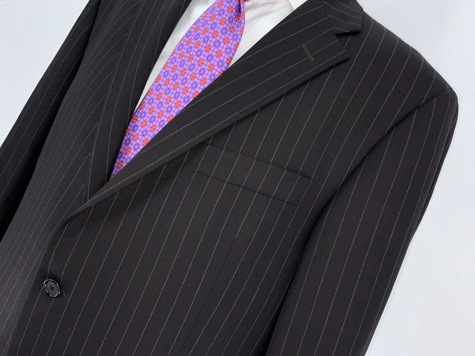 Hickey Freeman Milburn Suit Men 40R Black Pinstripe 2B 2V 38x30 Flat YGI V3-1 - Image 3 of 4