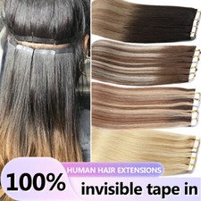 Traceless Tape In Real Remy Human Hair Extensions Full Head 60PCS 150G Ombre
