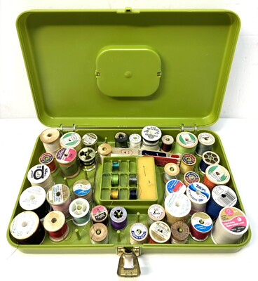 Vintage Sewing Thread Bobbin Box Case Wilson Wil-Hold Avocado Green 13 X 8