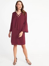 OLD NAVY Satin Tie-Neck Shift Dress, Cabernet SIZE M                #860482 E816