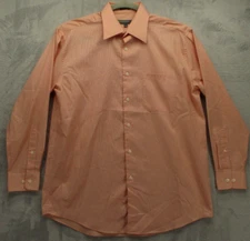 Perry Ellis Portfolio Button Up Shirt Men's Large Peach White Stripe Pattern