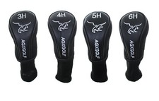 AGXGOLF Golf Club Head covers: Long Neck Set of 4 Black for 3, 4, 5, 6 HYBRID