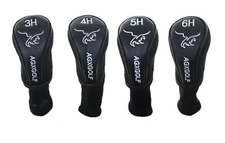 AGXGOLF Golf Club Head covers: Long Neck Set of 4 Black for #3,#4, #5, #6 HYBRID