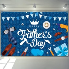 Large Fathers Day Banner Decorations 72" x 48" Happy Father's Day Backdrop Blue