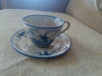 Vintage Blue DelftMesla Zenith Holland Windmill Porcelain Tea Cup & Saucer