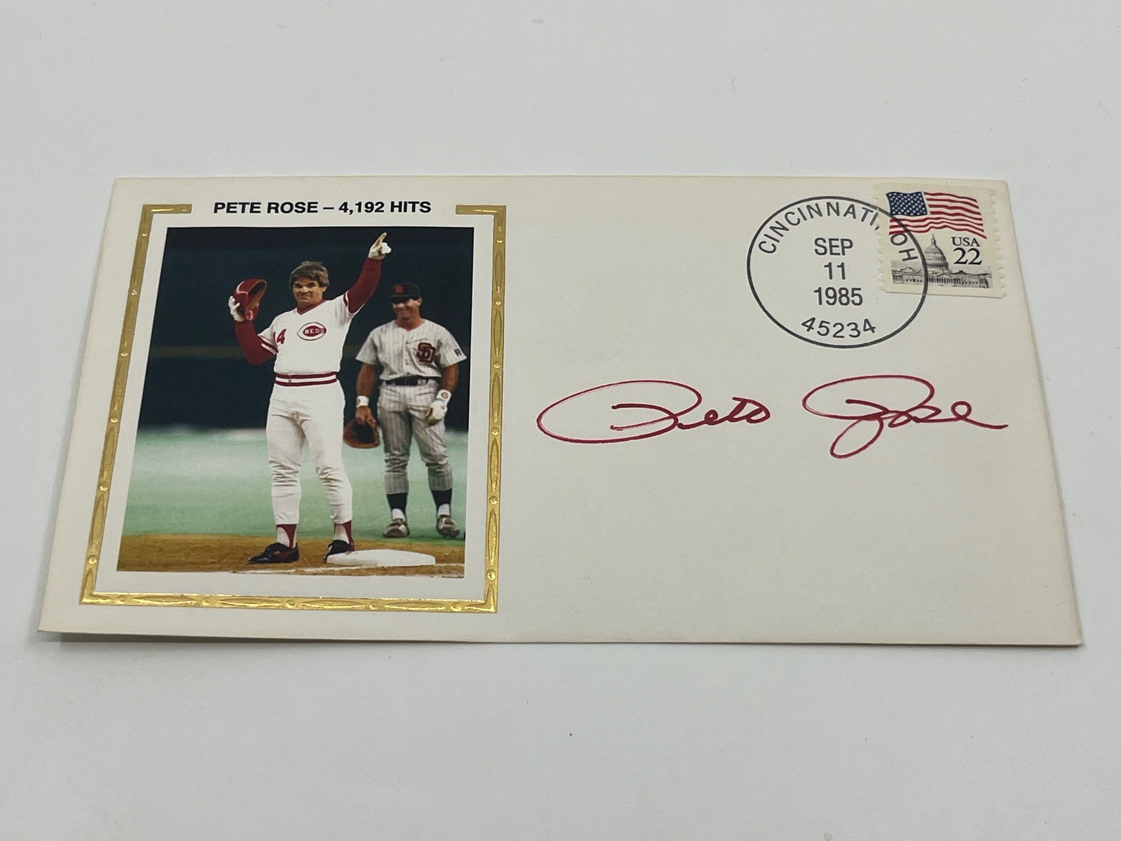 Pete Rose Reds 4,192 Hits Signed Autograph First Day Cover Action PSA DNA *47