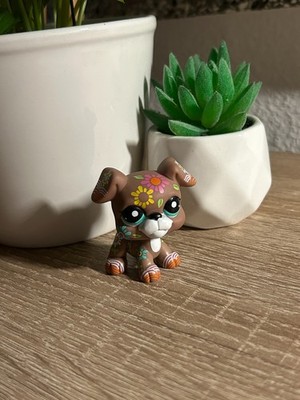 littlest pet shop #1840 Boxer Dog Hund Fanciest Blumen - Gen 2