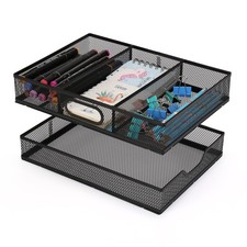 2 PCS Metal Mesh Desk Drawer Organizer Divider Stackable A4 Paper Tray