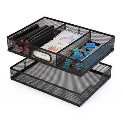 2 PCS Metal Mesh Desk Drawer Organizer Divider Stackable A4 Paper Tray