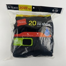 Hanes Lightweight Comfort Black No-Show Socks 20 Pair Men's Shoe Size 6 - 12