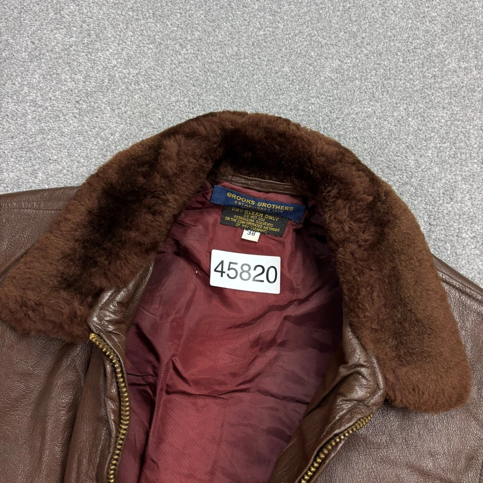 Brooks Brothers Leather Flying Jacket Adult Small Brown Aviator Military Men* - Image 4 of 4