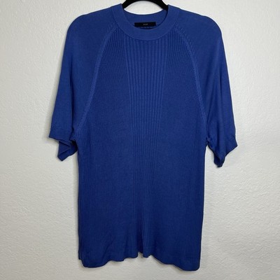 Murano 100% Silk Ribbed Knit Short Sleeve Mock Neck Sweater Blue Men s Size XL