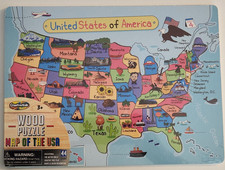 America USA Puzzle Map Wood United States Educational Creative Kid Toy 44Ct NEW