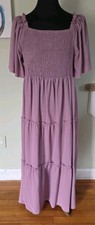 Lavender Purple Smocked Puff Sleeve Tiered Maxi Dress Pullover Plus Size 2Xl