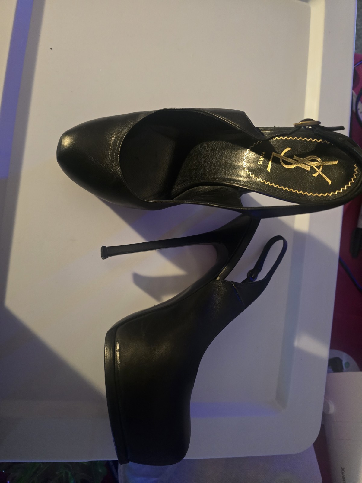 Yves Saint Laurent Valentino Platform Pumps Bow Black Beige Leather authentic thumbnail 12