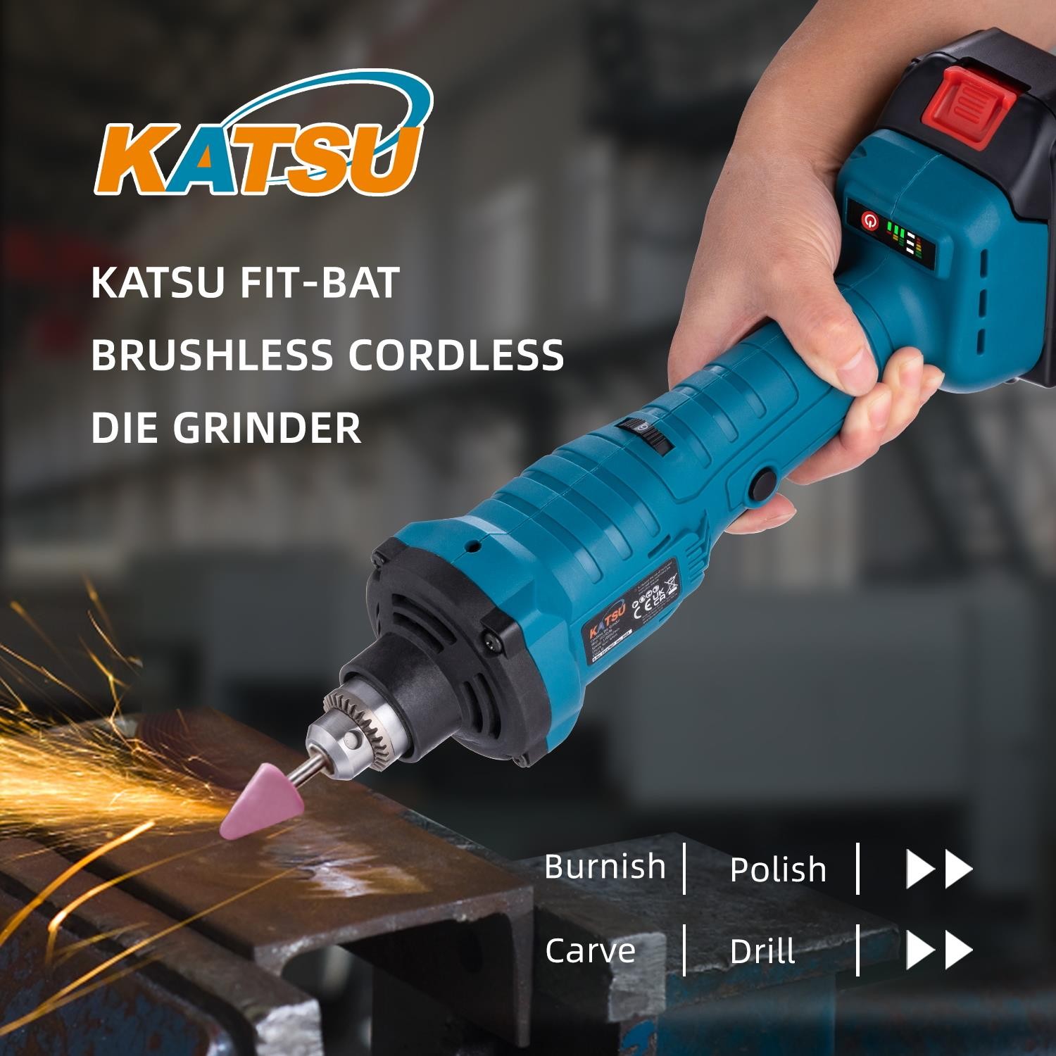 KATSU FIT-BAT Die Grinder 6mm Chuck w 3.0A btry