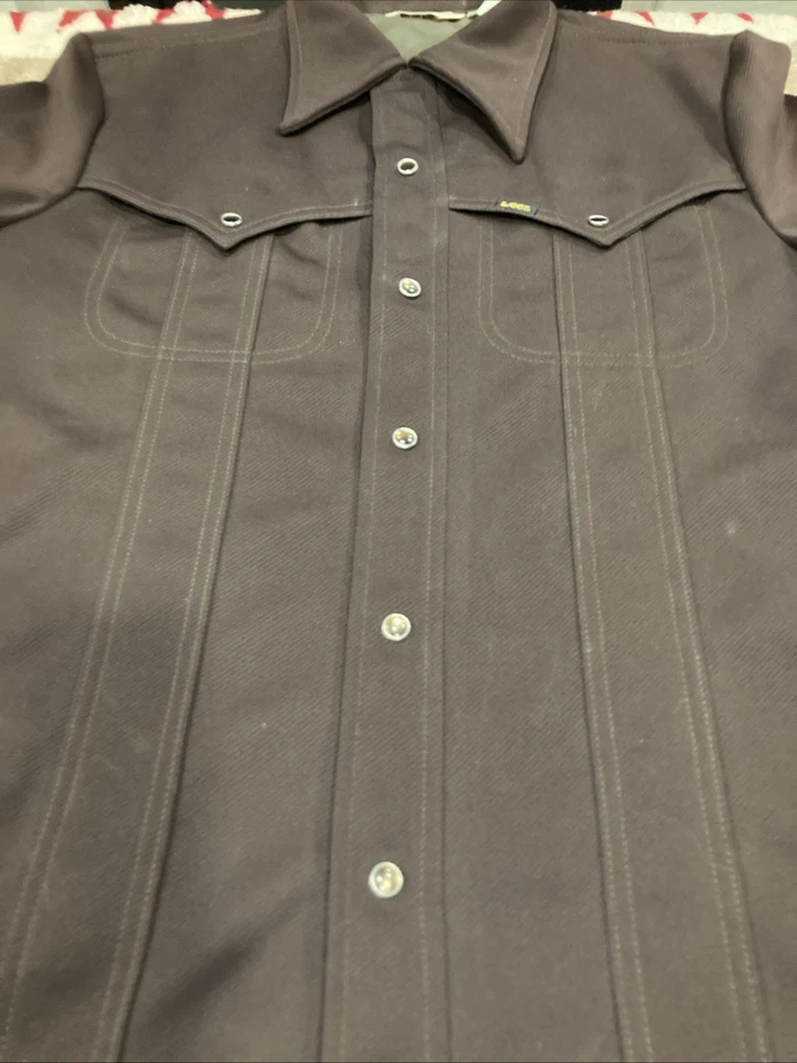 Chaqueta Camisa Marrón Cuello Daga A Presión Perla Lee Años 70 De Colección Talla ML - 21”x30” Foto 2 de 4