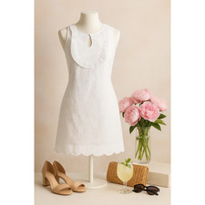Vineyard Vines White Eyelet Cotton Shift Dress Women’s Size 4 Ruffled Bib