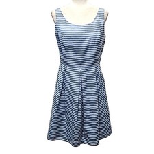 Eliza J. Womens Sleeveless Pleated A-Line Lt Blue/White Lined Mini Dress Size 8
