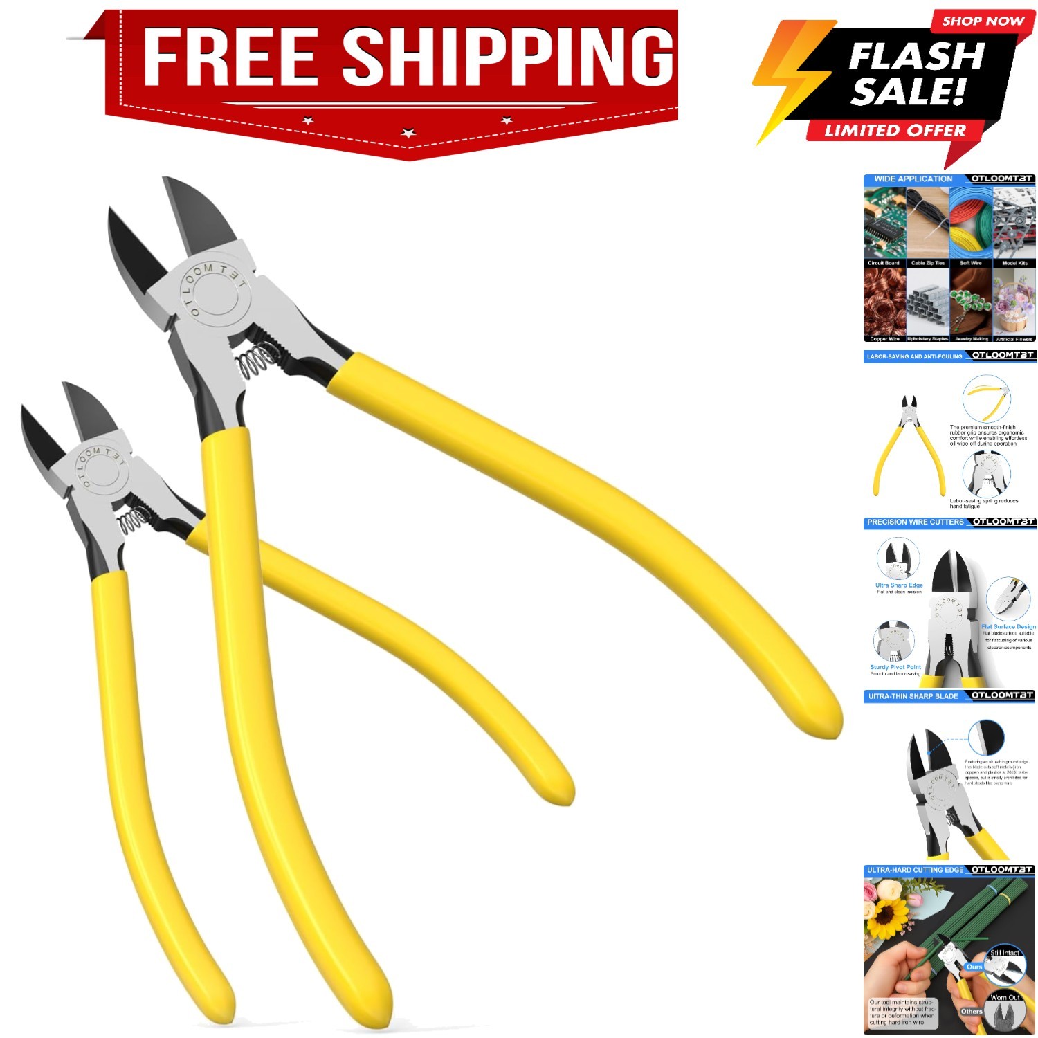 6-In and 5-In 2 PCS Ultra Sharp Compact Wire Cutters with Long Flat Nose Plie...