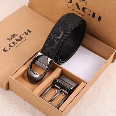 #ad COACH Men#x27;s belt business casual signature leather belt with two buckles 120cm $48.47