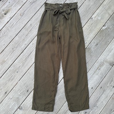 Mango Casual Pants Womens XS Olive Green Tie Waist Summer Travel