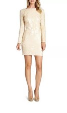 Vestido The Population Lola Manga Larga Lentejuelas Mini Body-Con Vestido Toscano Beige L