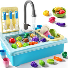Play Sink with Running Water, Play Kitchen Toys Sink for Kids 3 4 5 6 7 Years Ol