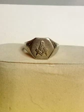Antique White 14k Gold Freemason's Masonic Signet Ring Sz 10.75 5.37g