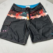 OP Ocean Pacific Board Shorts Swim Mens 36 Black Multicolor Surf Surfer
