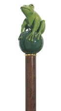 GREEN FROG PRINCE WALKING STICK - FROG WALKING CANE BROWN - MADE IN ITALY