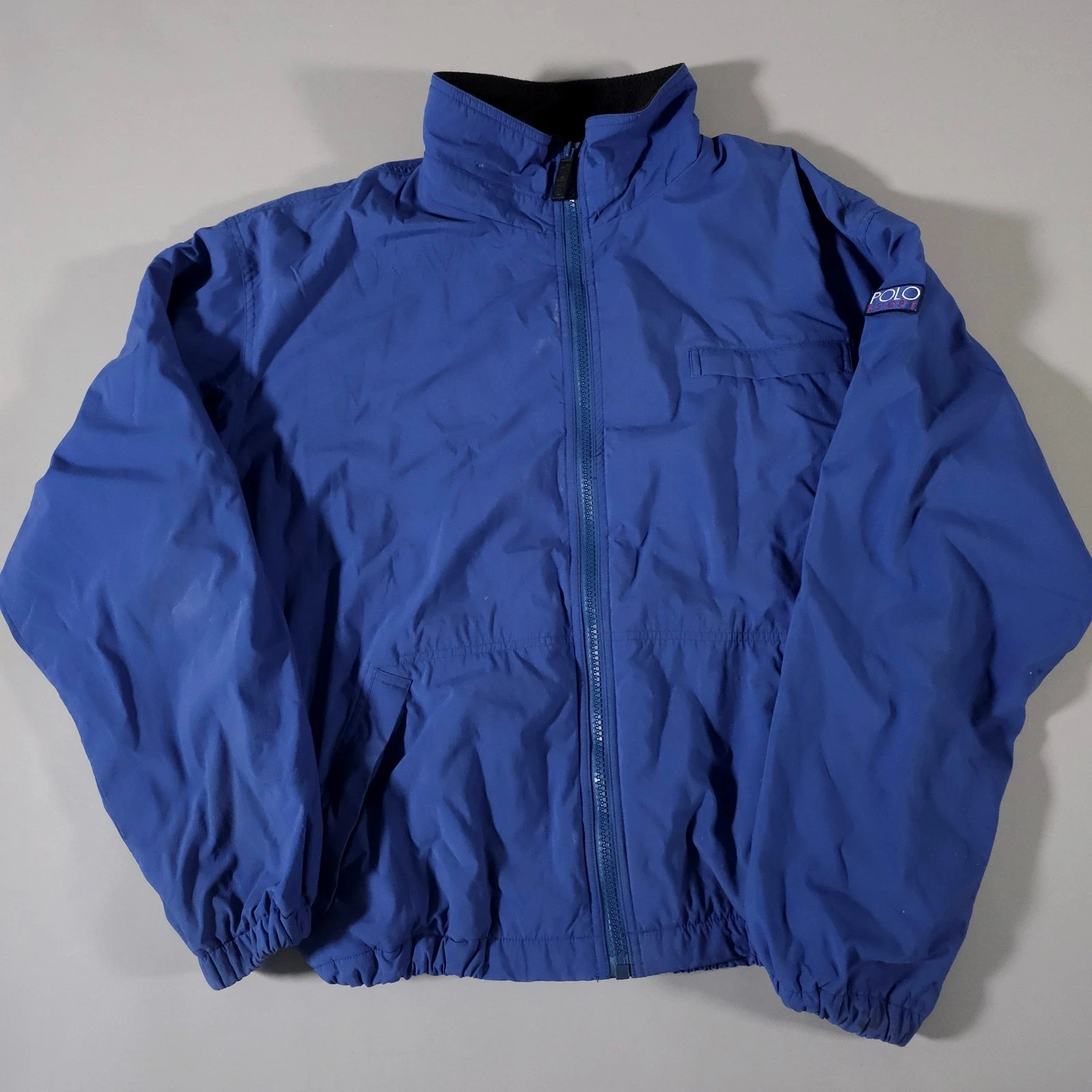 Polo Sport Windbreaker Jacket Mens Large Blue Fleece Lined Full Zip Vintage