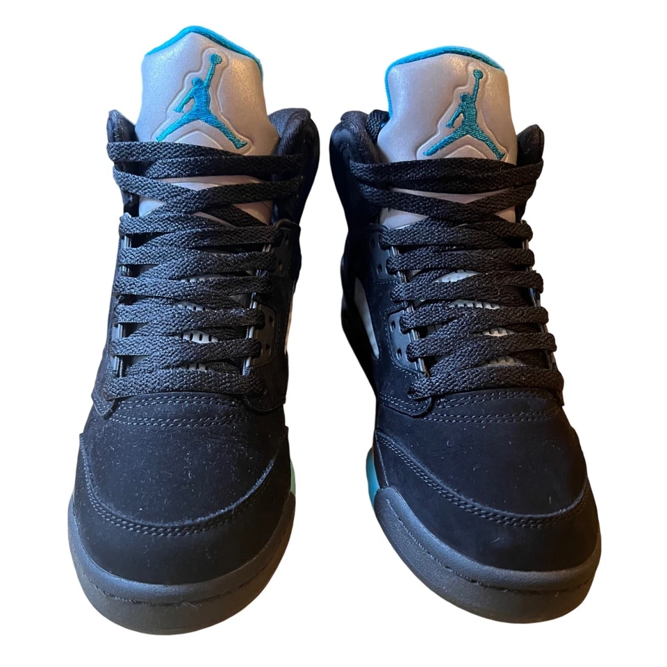 Air Jordan 5 Retro Anthracite Youth Sneakers Black Teal Orange Shoes - Image 2 of 4