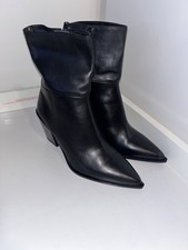 Zara Black Leather Cowboy Boots UK8 EU41 US10 # B131