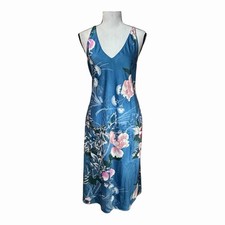Natori floral Full slip dress blue archival print adjustable straps S