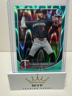 2025 Bowman Chrome Carlos Correa #54 Aqua RayWave Refractor Twins 011/199