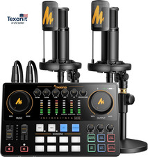 Podcast Equipment Bundle for 2: Audio Interface Mixer with 2 XLR Condenser Mic N